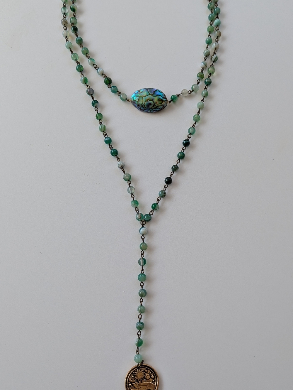 Katia Designs Green Beaded Y Drop Necklace Dream Bigger Gold